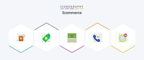 ecommerce 25 vlak icoon pak inclusief open. klok. e-commerce. helpen vector