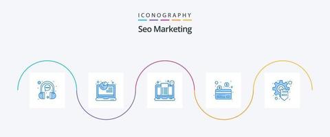 seo afzet blauw 5 icoon pak inclusief ontwikkeling. credit. analyses. kaart. boodschappen doen vector