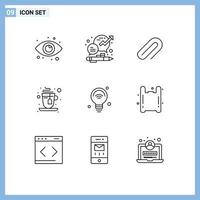 modern reeks van 9 contouren pictogram van internet thee kantoor heet pin bewerkbare vector ontwerp elementen