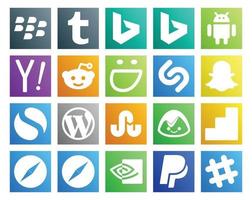 20 sociaal media icoon pak inclusief browser google analytics shazam basiskamp cms vector