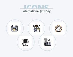 Internationale jazz- dag lijn gevulde icoon pak 5 icoon ontwerp. . uitrusting . trommel . muziek- vector