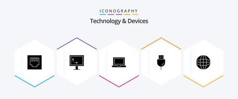 apparaten 25 glyph icoon pak inclusief wereldbol. aarde. apparaten. apparaten. technologie vector