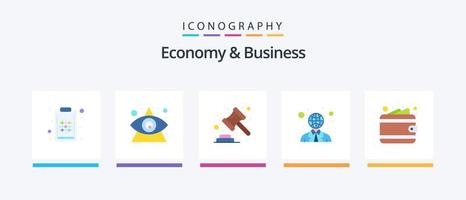 economie en bedrijf vlak 5 icoon pak inclusief geld. wereld. veiling. gebruiker. communicatie. creatief pictogrammen ontwerp vector