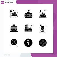reeks van 9 modern ui pictogrammen symbolen tekens voor stad borst toerisme doos zon bewerkbare vector ontwerp elementen