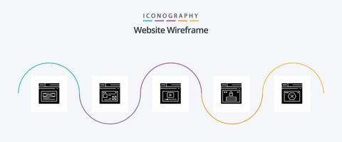 website wireframe glyph 5 icoon pak inclusief web. internetten. website. wachtwoord. web vector