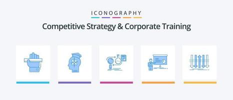 competitief strategie en zakelijke opleiding blauw 5 icoon pak inclusief presentatie. grafiek. kennis. markt. ontwikkelen. creatief pictogrammen ontwerp vector