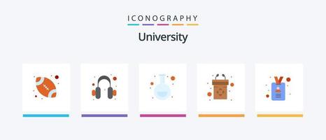 Universiteit vlak 5 icoon pak inclusief ID kaart. toespraak. fles. podium. podium. creatief pictogrammen ontwerp vector