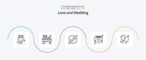 bruiloft lijn 5 icoon pak inclusief ballon. valentijn. feest. liefde. muziek- vector