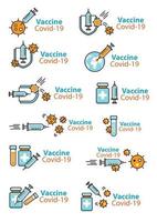 coronavirusvaccinenteken en symbool voor sticker, spandoek, poster, website. vector