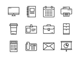 kantoor pictogrammenset Kaderstijl. symbolen voor website, tijdschrift, app en design. vector