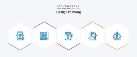 ontwerp denken 25 blauw icoon pak inclusief controlelijst. klembord. papier. knooppunten. tekening vector