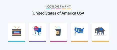 Verenigde Staten van Amerika vlak 5 icoon pak inclusief Amerikaans. Verenigde Staten van Amerika. Amerika. Verenigde. kaart. creatief pictogrammen ontwerp vector