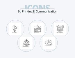 3d het drukken en communicatie lijn icoon pak 5 icoon ontwerp. snel. voorwerp. productie. praten. communicatie vector