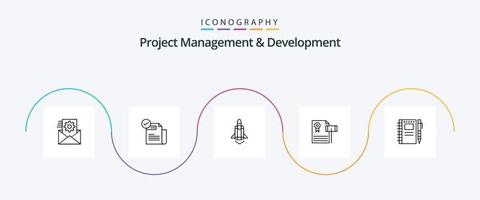 project beheer en ontwikkeling lijn 5 icoon pak inclusief grind. vintage. Kenmerken. veiling . afzet vector