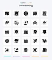 creatief media technologie 25 glyph solide zwart icoon pak zo net zo scherm. papier. vorm geven aan. krant. hardware vector