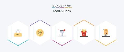 voedsel en drinken 25 vlak icoon pak inclusief Frans Patat. eten. drankje. eten vector
