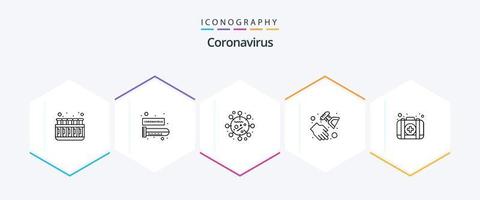 coronavirus 25 lijn icoon pak inclusief uitrusting. ontsmettingsmiddel spuiten. covid Gezondheid. hand- ontsmettingsmiddel. corona vector