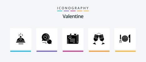 Valentijn glyph 5 icoon pak inclusief liefde. bruiloft kaart. liefde. liefde brief. romantisch chatten. creatief pictogrammen ontwerp vector