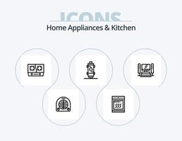 huis huishoudelijke apparaten en keuken lijn icoon pak 5 icoon ontwerp. muziek. machine. telefoon. kompas. tijd vector