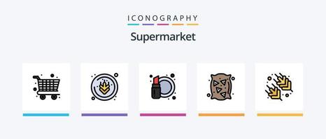 supermarkt lijn gevulde 5 icoon pak inclusief supermarkt. worst. winkelen. voedsel. tarwe. creatief pictogrammen ontwerp vector