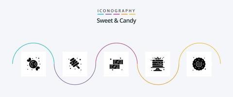 zoet en snoep glyph 5 icoon pak inclusief nagerecht. snoepgoed. chocola. pannenkoek. taart vector