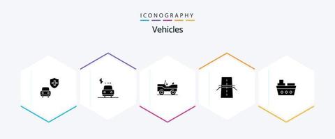 voertuigen 25 glyph icoon pak inclusief zee. boot. voertuig. snelweg. creatief vector