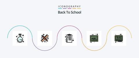 terug naar school- lijn gevulde vlak 5 icoon pak inclusief gom. bord. klembord. school. blokken vector