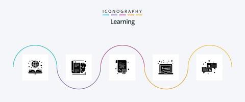 aan het leren glyph 5 icoon pak inclusief vraag. antwoorden. certificering. formule. bord vector