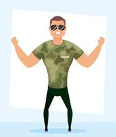 jonge man met karakter van militaire kleding vector