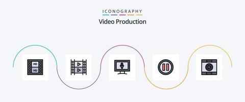 video productie lijn gevulde vlak 5 icoon pak inclusief . muziek. Speel vector
