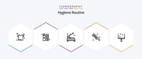 hygiëne routine- 25 lijn icoon pak inclusief stoffer schoon. bed. kunstmatig. borstel vector