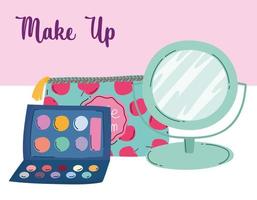 make-up cosmetica product mode schoonheid make-up tas spiegel oogschaduw palet borstel vector