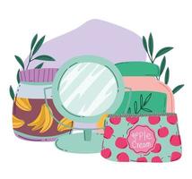 make-up cosmetica product mode schoonheid make-up tas spiegel en huidverzorging lotion containers vector