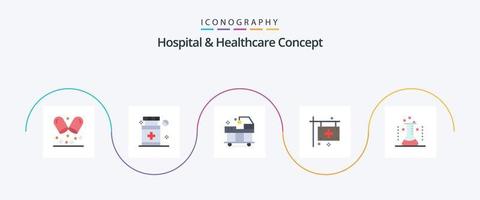 ziekenhuis en gezondheidszorg concept vlak 5 icoon pak inclusief . laboratorium. kliniek. ziekenhuis. Gezondheid vector