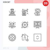universeel icoon symbolen groep van 9 modern contouren van beheer eigendom uitrusting huis premie bewerkbare vector ontwerp elementen