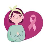 borstkanker bewustzijn maand portret meisje lint in hart vector