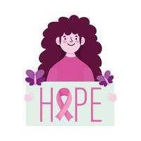borstkanker bewustzijn jonge vrouw hoop plakkaat, vector