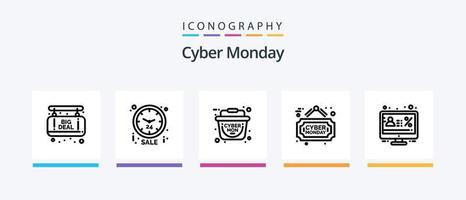 cyber maandag lijn 5 icoon pak inclusief bieden. uitverkoop. teken bord. bord. tijdopnemer. creatief pictogrammen ontwerp vector