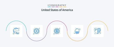 Verenigde Staten van Amerika blauw 5 icoon pak inclusief viering. feest. teken. taart. adelaar vector