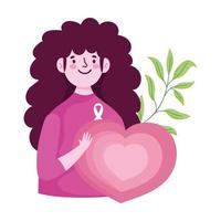 borstkanker bewustzijn maand, vrouw hart liefde blad ontwerp vector