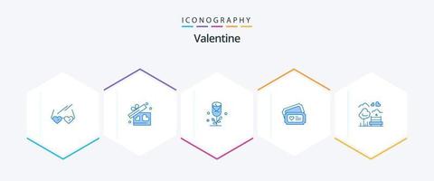 Valentijn 25 blauw icoon pak inclusief boom. bruiloft. bloem. hart. kaart vector
