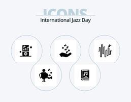 Internationale jazz- dag glyph icoon pak 5 icoon ontwerp. hand- . muziek- . speler. muziek- vector