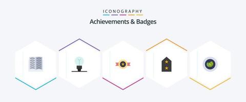 prestaties en badges 25 vlak icoon pak inclusief eco. metaal. prijs. medaille. leger vector