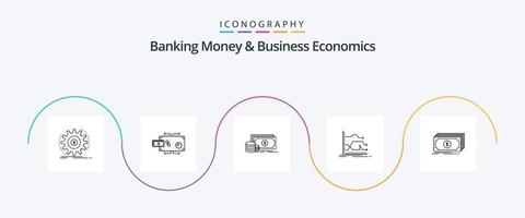 bank geld en bedrijf economie lijn 5 icoon pak inclusief markt. naar voren. geld. pijlen. betaling vector