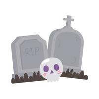 happy halloween grafstenen begraafplaats en schedel vector