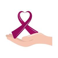 borstkanker bewustzijn maand, hand met lint vormige hart gezondheidszorg concept platte pictogramstijl vector
