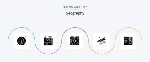 geo- grafisch glyph 5 icoon pak inclusief telescoop. verrekijker. pin. reizen. richting vector