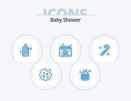 baby douche blauw icoon pak 5 icoon ontwerp. speelgoed. zwangerschap. baby lotion. moederschap. kalender vector