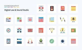 25 digitaal wet en geluid studio vlak kleur icoon pak vector