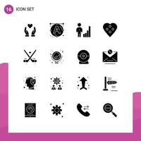 pictogram reeks van 16 gemakkelijk solide glyphs van spel naaien accessoires zakelijke hart knop jurk knop bewerkbare vector ontwerp elementen